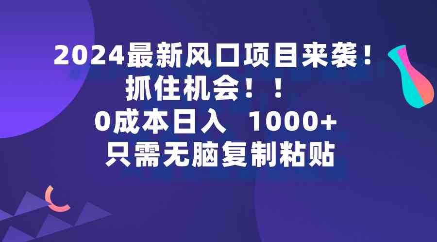 (9899期)2024最新风口项目来袭,抓住机会,0成本一部手机日入1000+,只需无脑复…-优优云网创