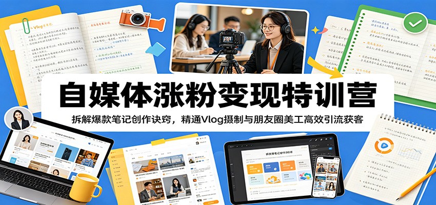 自媒体涨粉变现特训营:拆解爆款笔记创作诀窍,精通Vlog摄制与朋友圈美工高效引流获客-优优云网创