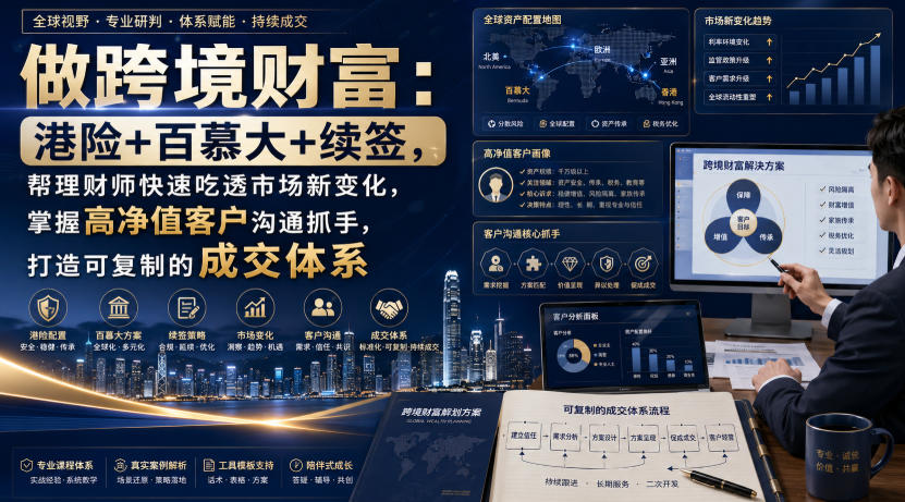 做跨境财富：港险+百慕大+续签，帮理财师快速吃透市场新变化，掌握高净值客户沟通抓手，打造可复制的成交体系-优优云网创