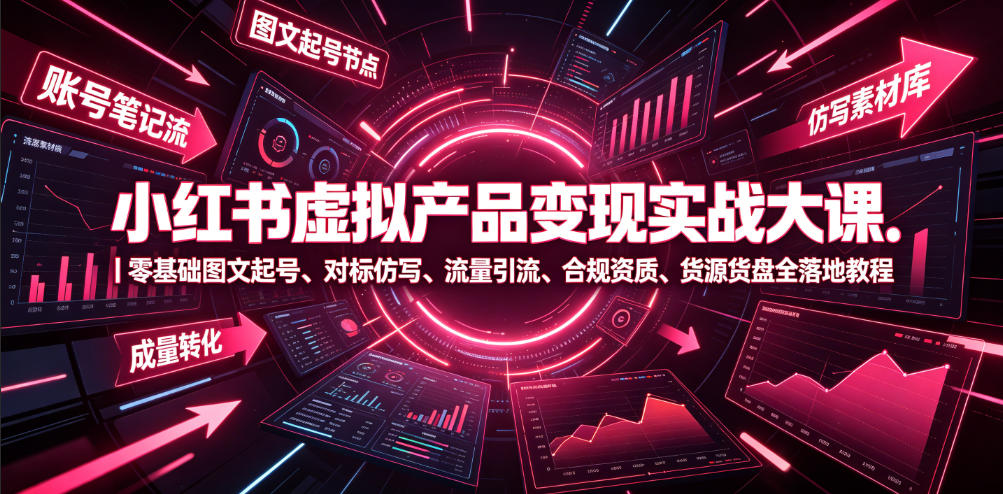 小红书虚拟产品变现实战大课|零基础图文起号、对标仿写、流量引流、合规资质、货源货盘全落地教程-优优云网创