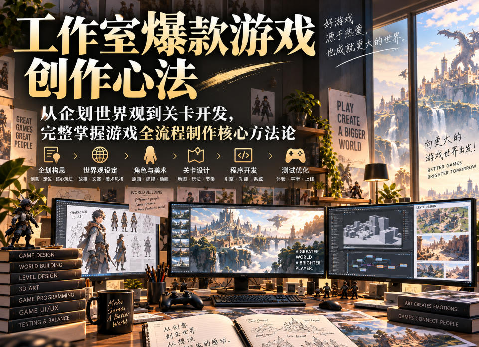 工作室爆款游戏创作心法|从企划世界观到关卡开发,完整掌握游戏全流程制作核心方法论-优优云网创-中创网