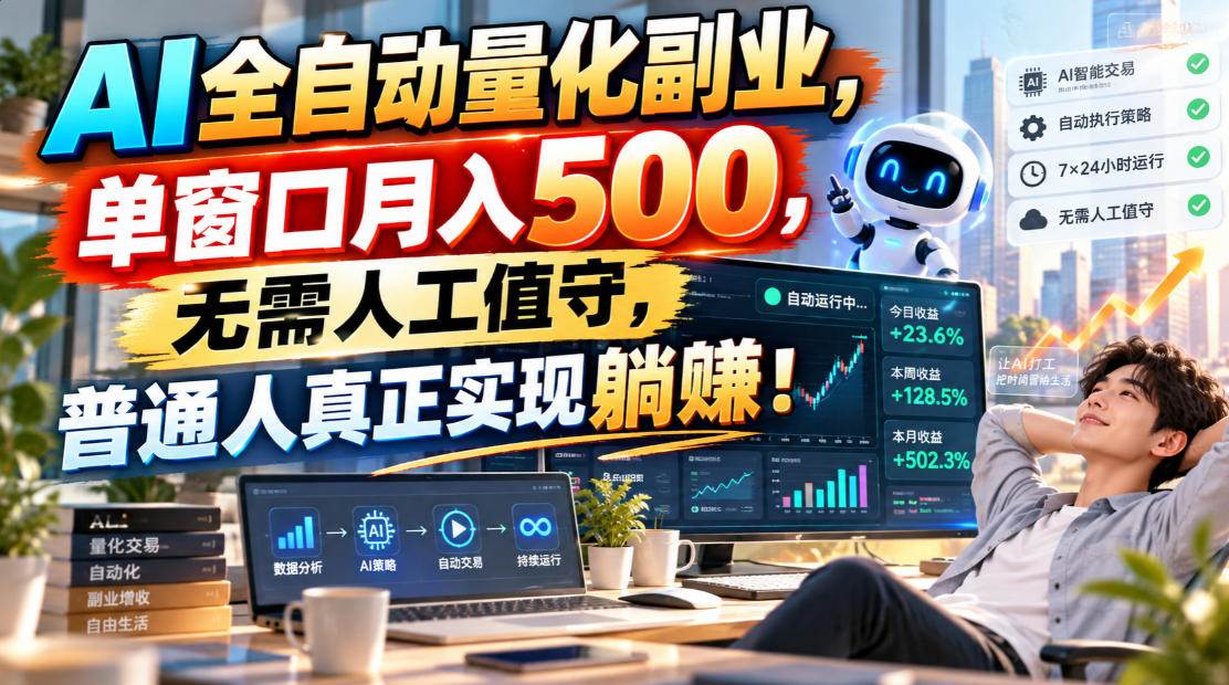 (20826期)AI全自动量化副业,单窗口月入500,无需人工值守,普通人真正实现躺賺!-优优云网创-中创网