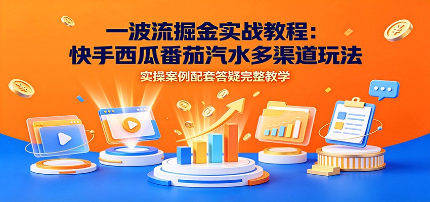 一波流掘金实战教程:快手西瓜番茄汽水多渠道玩法,实操案例配套答疑完整教学-优优云网创