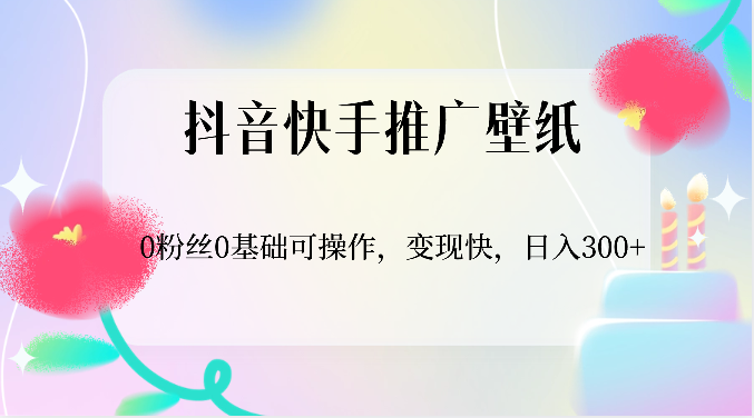 抖音快手推广壁纸，0粉丝0基础可操作，变现快，日入300+-优优云网创