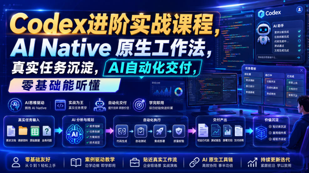Codex进阶实战课｜AI Native原生工作法，22节真实任务落地，从配置到AI自动化交付全链路教程-优优云网创