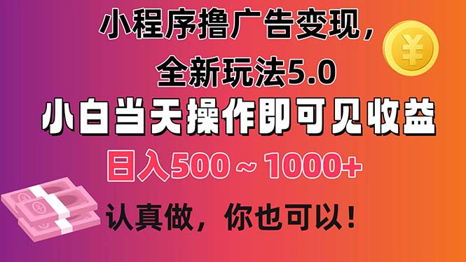 (11293期)小程序撸广告变现,全新玩法5.0,小白当天操作即可上手,日收益 500~1000+-优优云网创