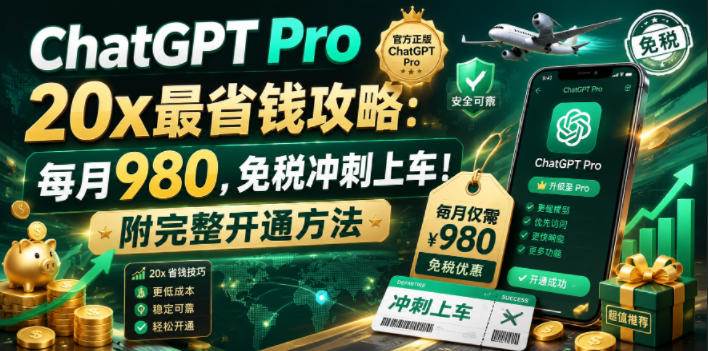 (18790期)ChatGPT Pro 20x 最省钱攻略:每月980,免税冲刺上车!附完整开通方法-优优云网创