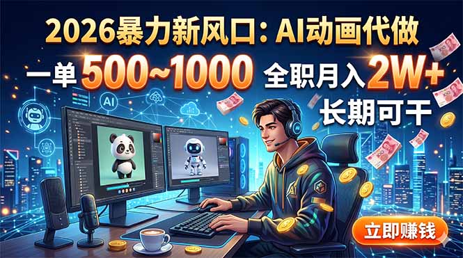 2026暴力新风口：AI动画代做，一单500~1000，全职月入2W+，长期可干-优优云网创