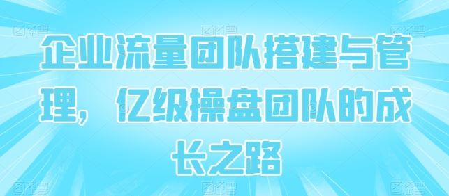 企业流量团队搭建与管理,亿级操盘团队的成长之路-优优云网创