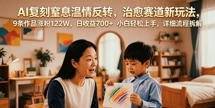 AI复刻窒息温情反转,治愈赛道新玩法,9条作品涨粉122W,日收益700+ 小白轻松上手,详细流程拆解-优优云网创
