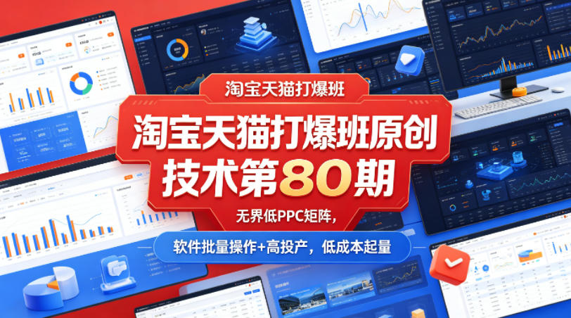 淘宝天猫打爆班原创技术第80期,无界低PPC矩阵,软件批量操作+高投产,低成本起量-优优云网创
