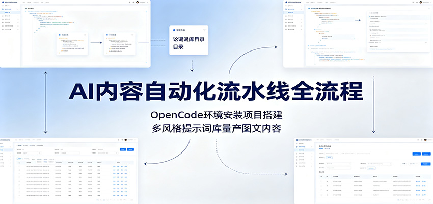 AI内容自动化流水线全流程:OpenCode环境安装项目搭建,多风格提示词库量产图文内容-优优云网创