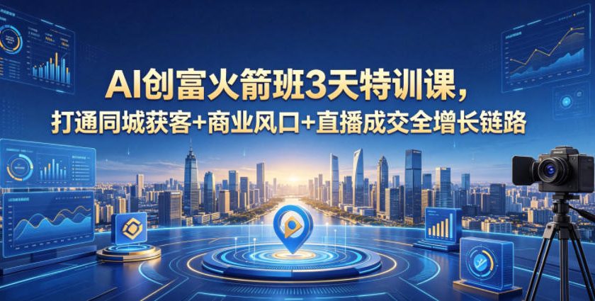AI创富火箭班3天特训课,打通同城获客+商业风口+直播成交全增长链路,2026年4月新课-优优云网创