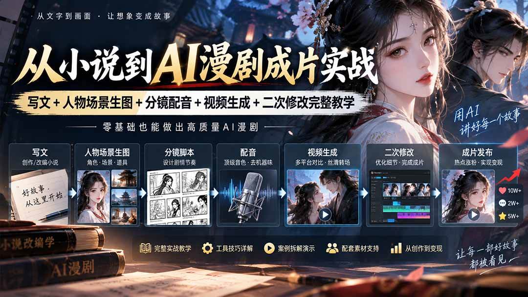 （20577期）从小说到AI漫剧成片实战：写文+人物场景生图+分镜配音+视频生成+二次修改完整教学-优优云网创-中创网