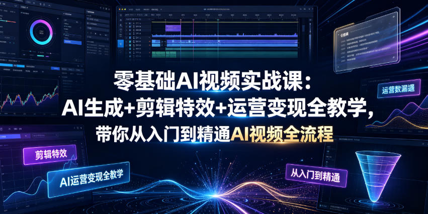 零基础AI视频实战课:AI生成+剪辑特效+运营变现全教学,带你从入门到精通AI视频全流程-优优云网创