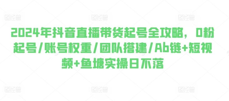 2024年抖音直播带货起号全攻略,0粉起号/账号权重/团队搭建/Ab链+短视频+鱼塘实操日不落-优优云网创