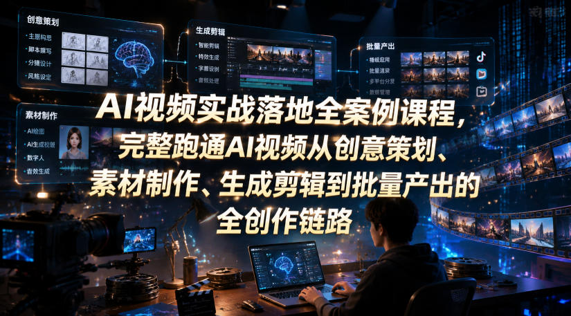AI视频实战落地全案例课程,完整跑通AI视频从创意策划、素材制作、生成剪辑到批量产出的全创作链路-优优云网创
