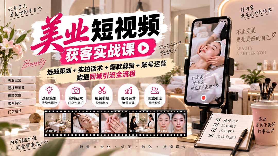 (20586期)美业短视频获客实战课-无水印:选题策划+实拍话术+爆款剪辑+账号运营,跑通同城引流全流程 (20586期)美业短视频获客实战课-无水印:选题策划+实拍话术+爆款剪辑+账号运营,跑通同城引流全流程