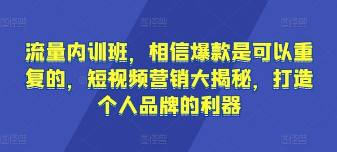 流量内训班,相信爆款是可以重复的,短视频营销大揭秘,打造个人品牌的利器-优优云网创